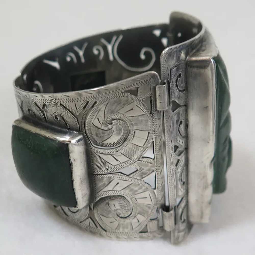 Antique South American Sterling Jade Bracelet - image 3