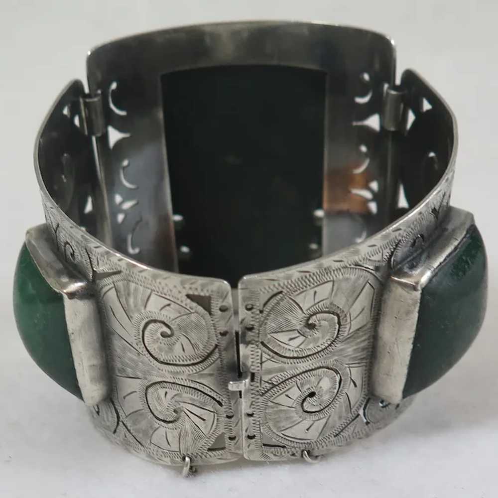 Antique South American Sterling Jade Bracelet - image 4