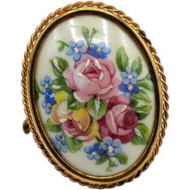 Limoges Porcelain Floral Brooch