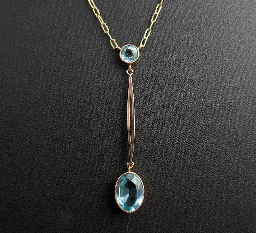 Antique Art Deco Drop pendant necklace, 9k gold, … - image 6