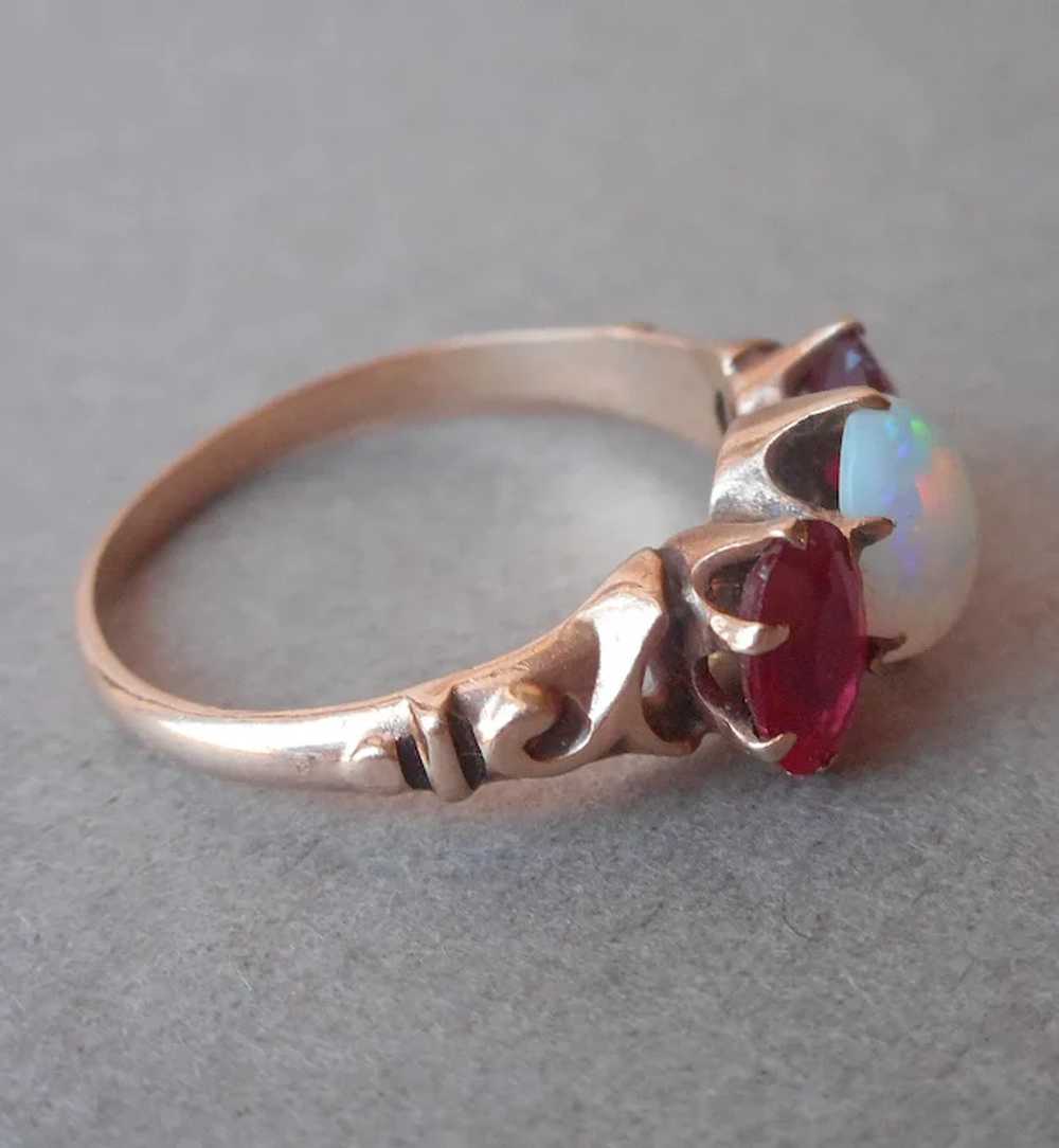 Antique 10K Yellow Gold Opal Synthetic Ruby Ring … - image 4