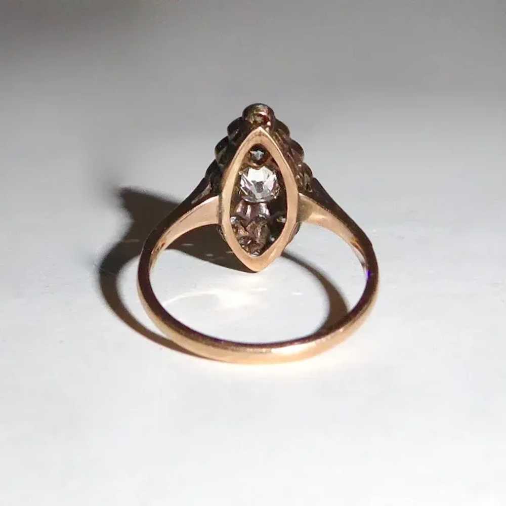 14k Georgian Ring w Mine Cut Diamond Navette Clus… - image 11