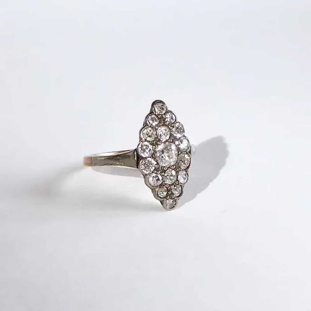 14k Georgian Ring w Mine Cut Diamond Navette Clus… - image 4