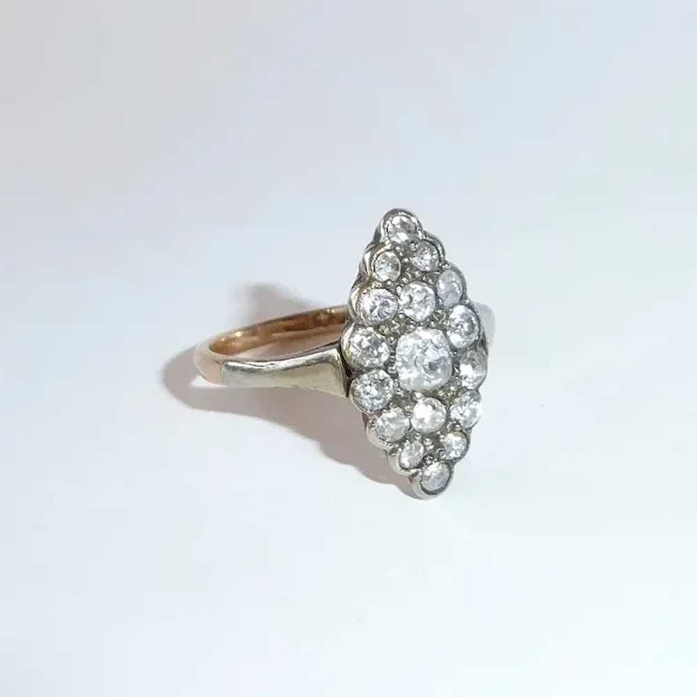 14k Georgian Ring w Mine Cut Diamond Navette Clus… - image 8