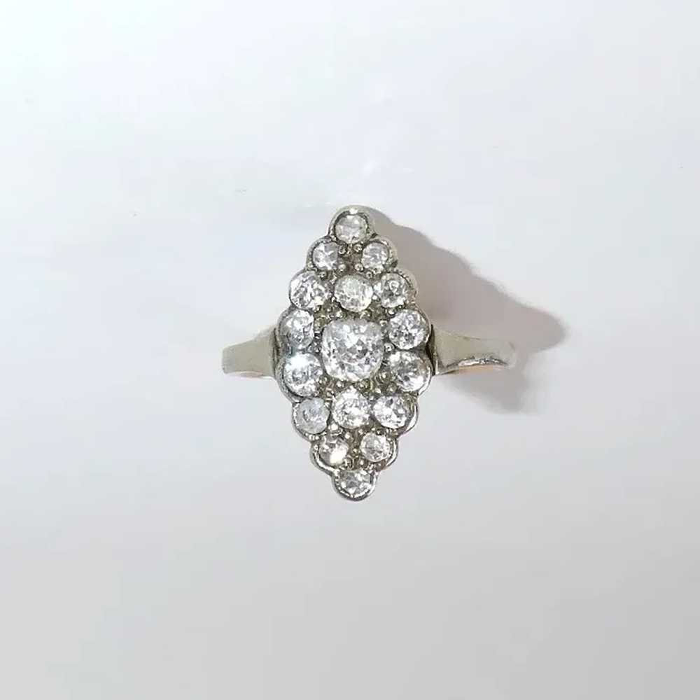 14k Georgian Ring w Mine Cut Diamond Navette Clus… - image 9