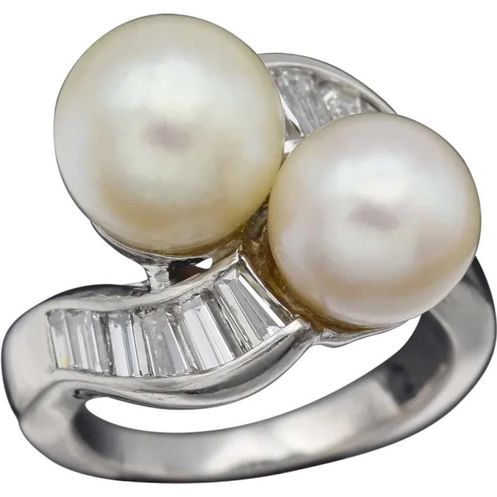 Vintage Platinum Sea Pearl & 1.25 TCW Diamond Coc… - image 1