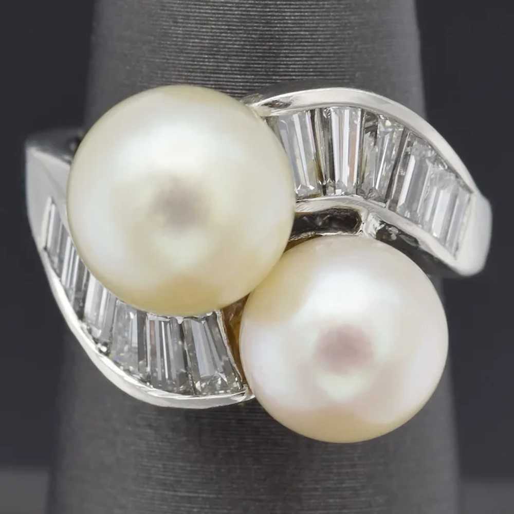 Vintage Platinum Sea Pearl & 1.25 TCW Diamond Coc… - image 2