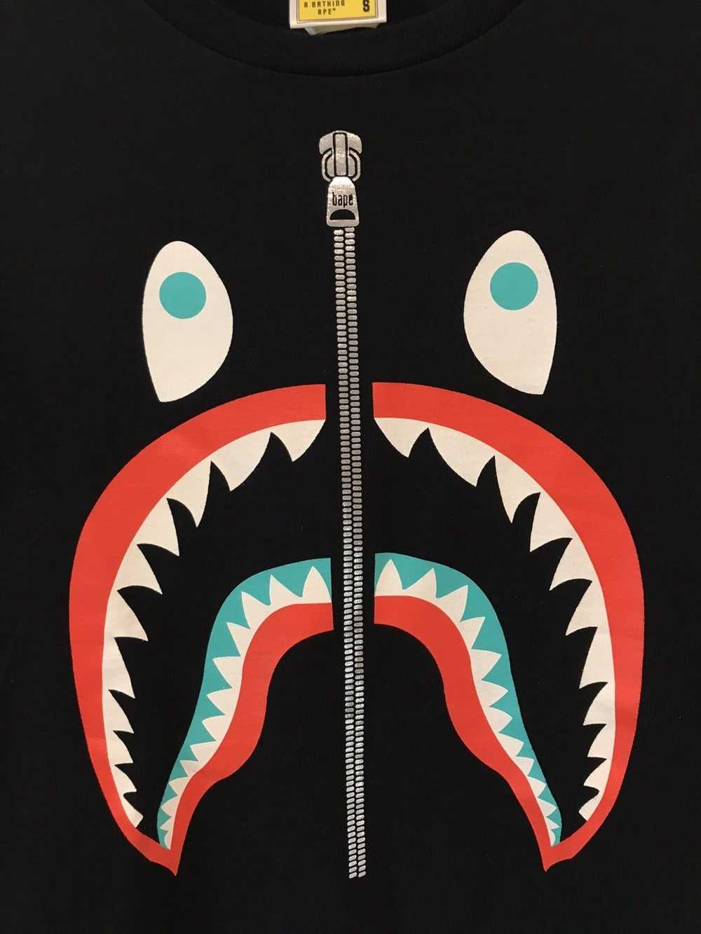 Bape Bape shark face zipper logo tee black blue r… - image 3