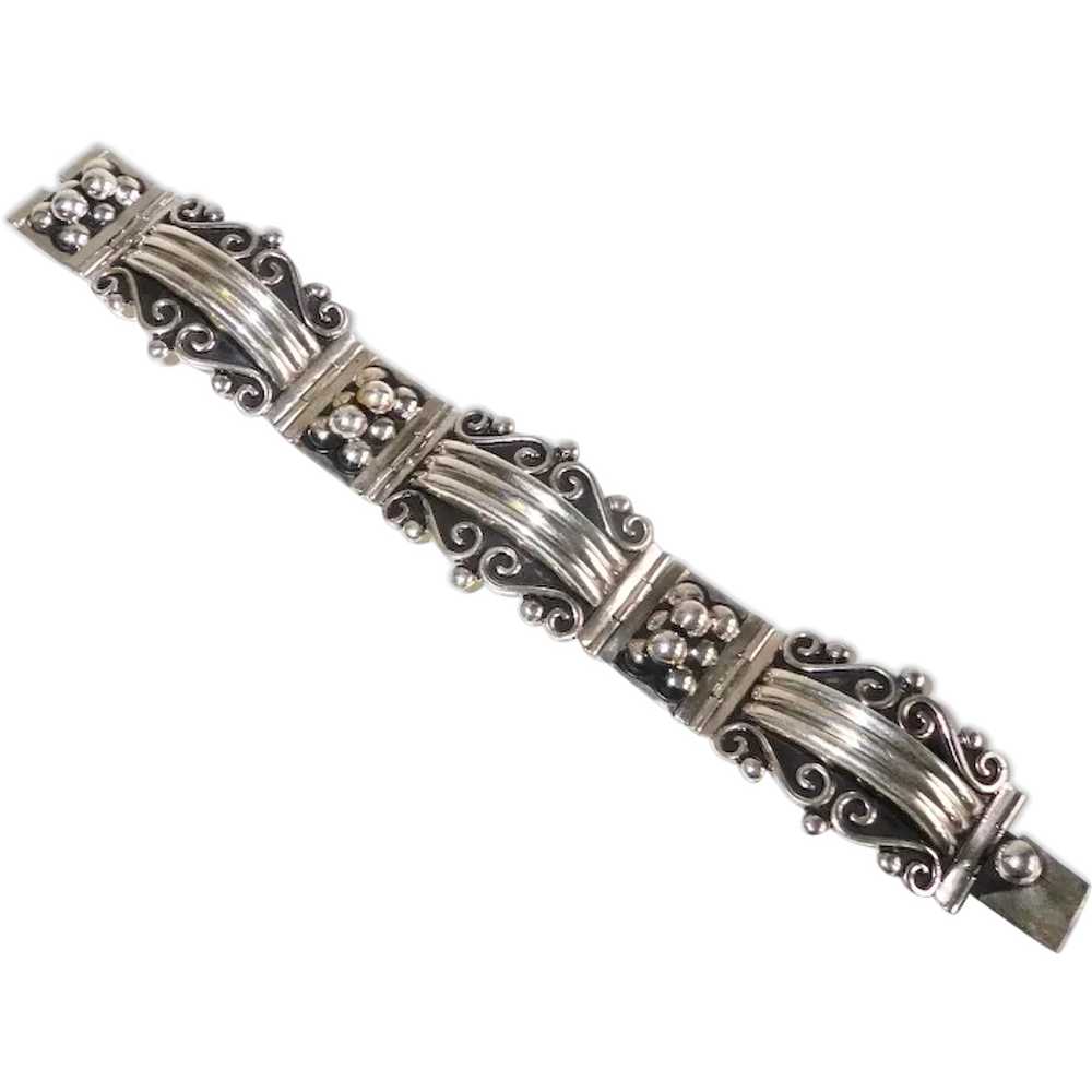 Quality Mexican Sterling Hinged Panel Bracelet - image 1