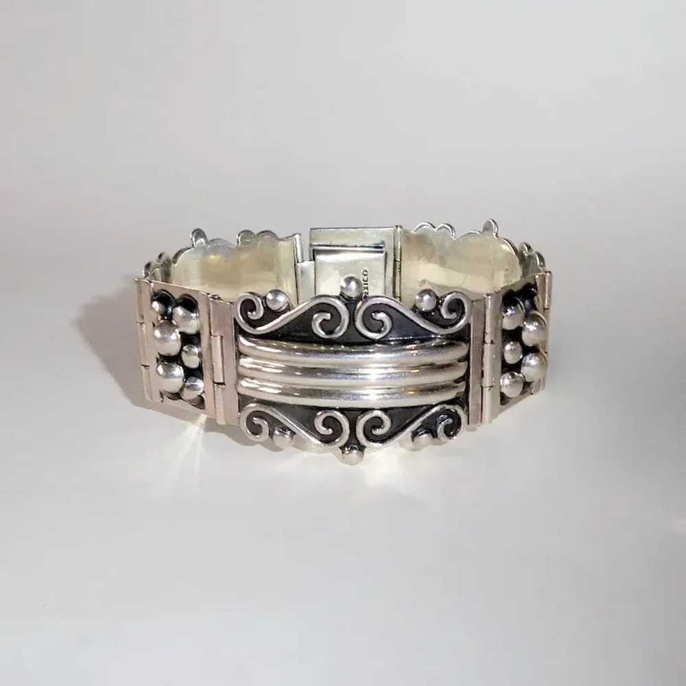 Quality Mexican Sterling Hinged Panel Bracelet - image 2