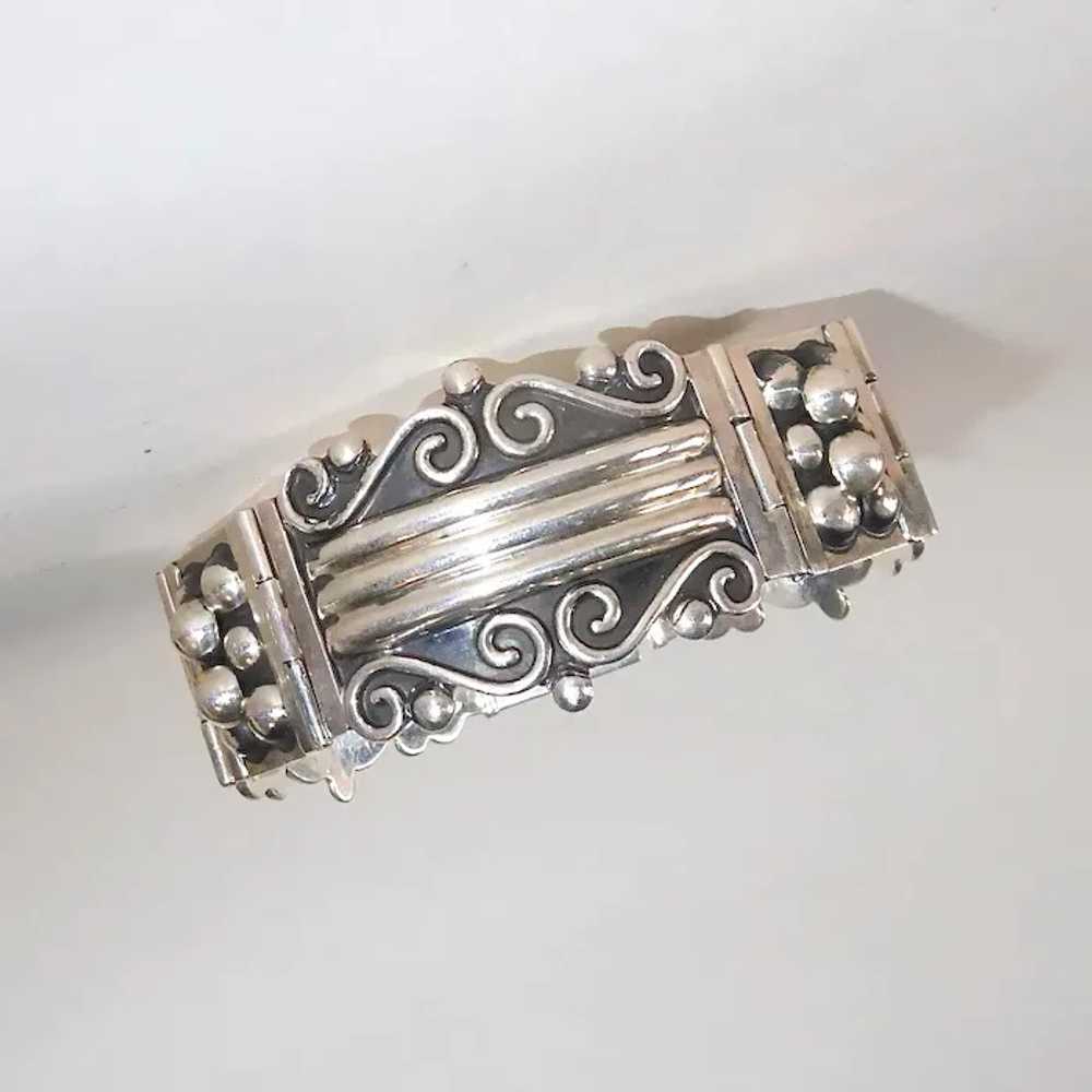 Quality Mexican Sterling Hinged Panel Bracelet - image 5