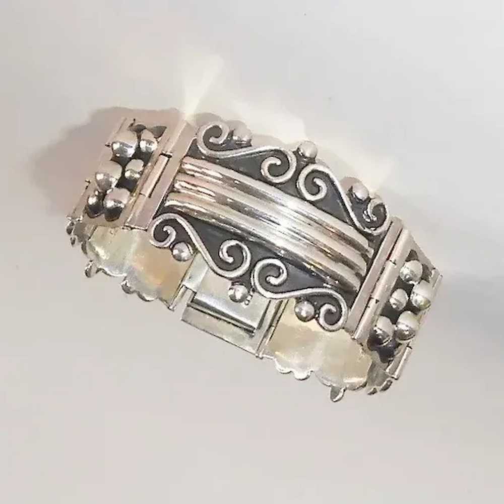 Quality Mexican Sterling Hinged Panel Bracelet - image 7