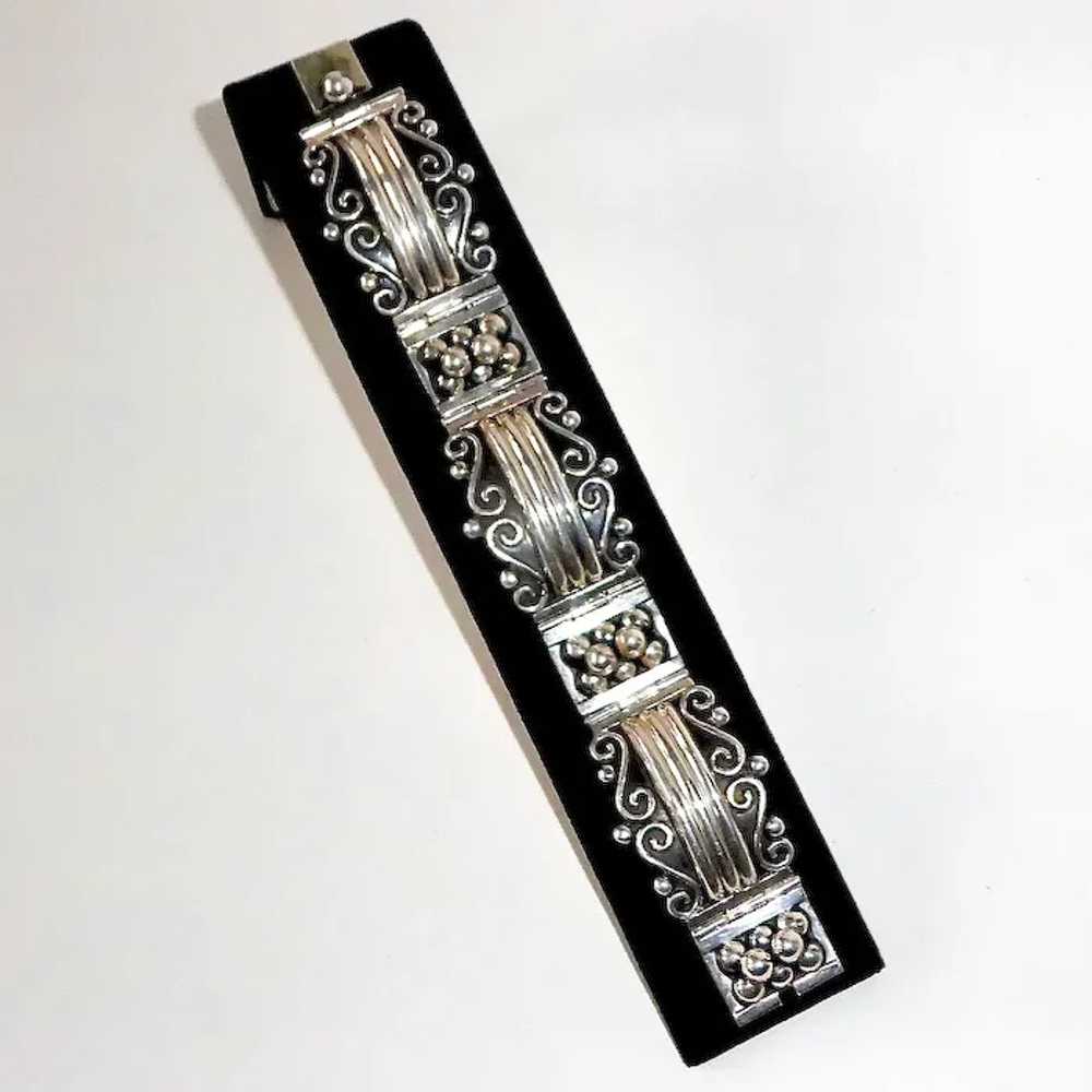 Quality Mexican Sterling Hinged Panel Bracelet - image 8