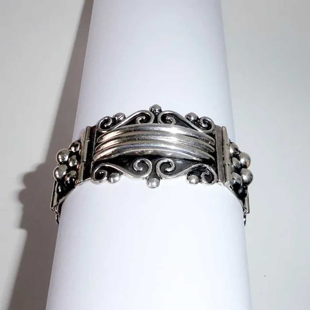 Quality Mexican Sterling Hinged Panel Bracelet - image 9