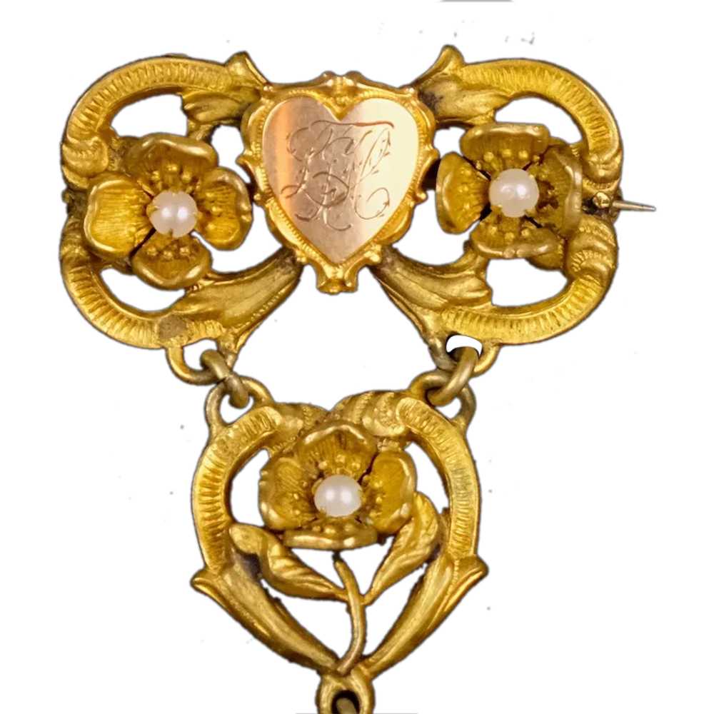Romantic Long Art Nouveau Gold Filled Poppy Flowe… - image 1