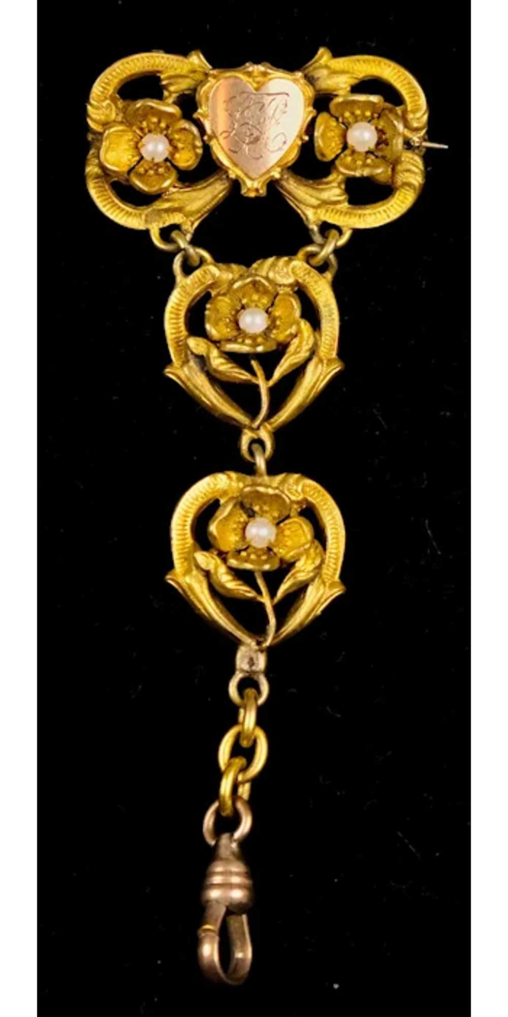 Romantic Long Art Nouveau Gold Filled Poppy Flowe… - image 2