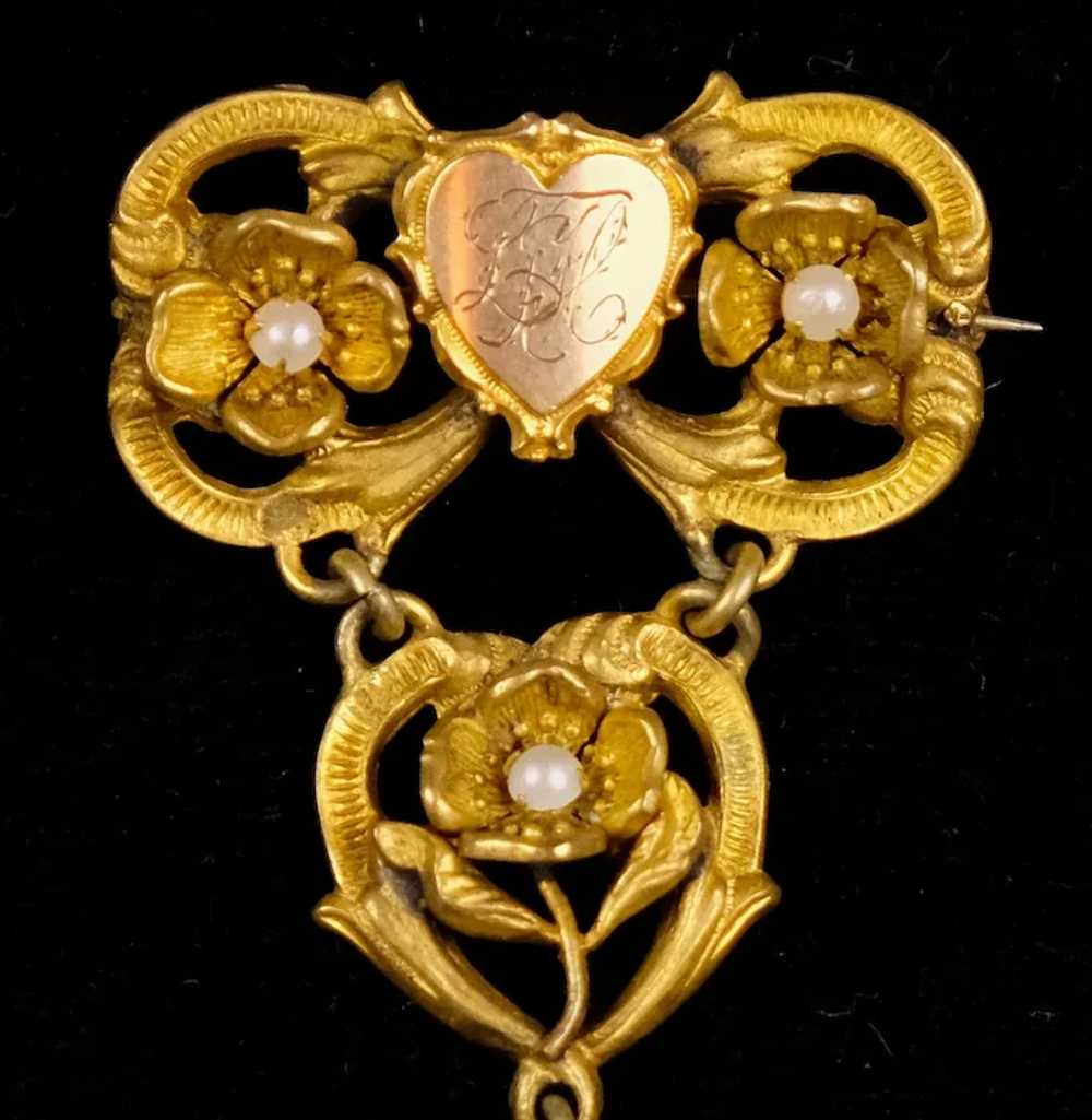 Romantic Long Art Nouveau Gold Filled Poppy Flowe… - image 5