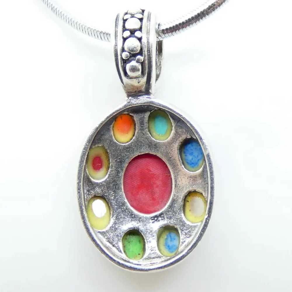 Vintage Sterling Silver Multi-Stone Inlay Pendant - image 2