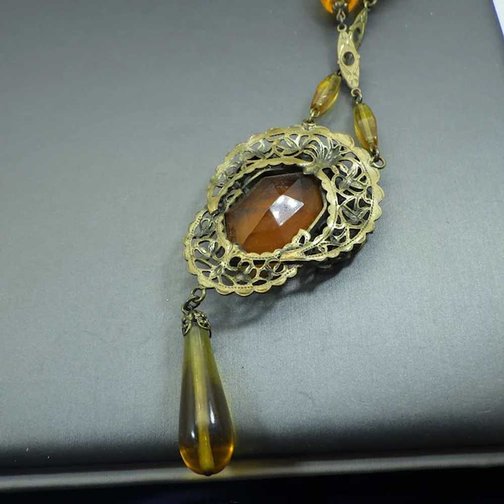 Beautiful Czech Long Antique Centerpiece Necklace… - image 10