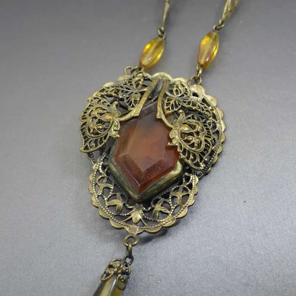 Beautiful Czech Long Antique Centerpiece Necklace… - image 11