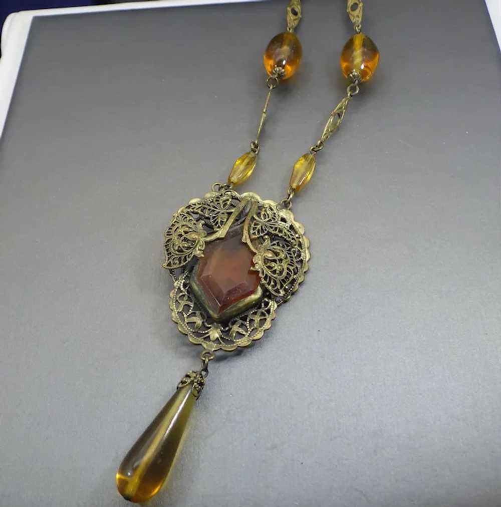 Beautiful Czech Long Antique Centerpiece Necklace… - image 12