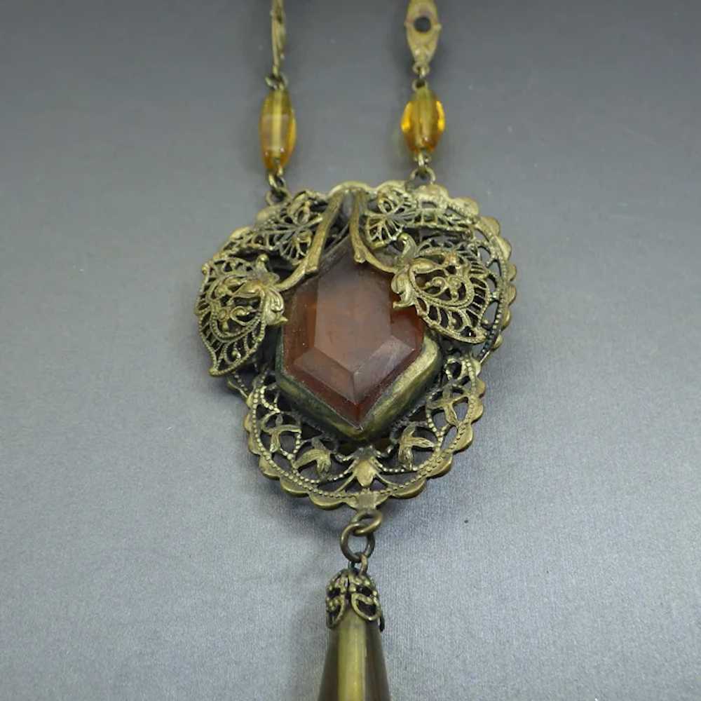 Beautiful Czech Long Antique Centerpiece Necklace… - image 3