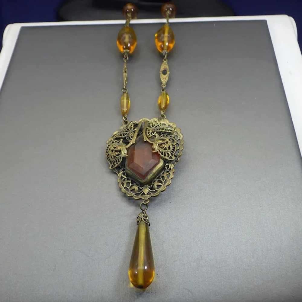 Beautiful Czech Long Antique Centerpiece Necklace… - image 9