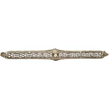 Antique 14k White Gold & Diamond Bar Pin, Edwardi… - image 1