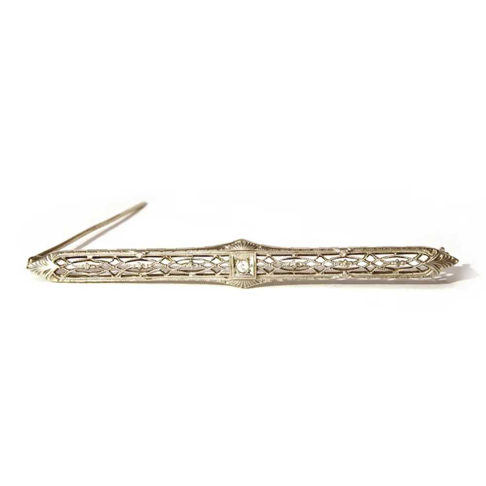 Antique 14k White Gold & Diamond Bar Pin, Edwardi… - image 2