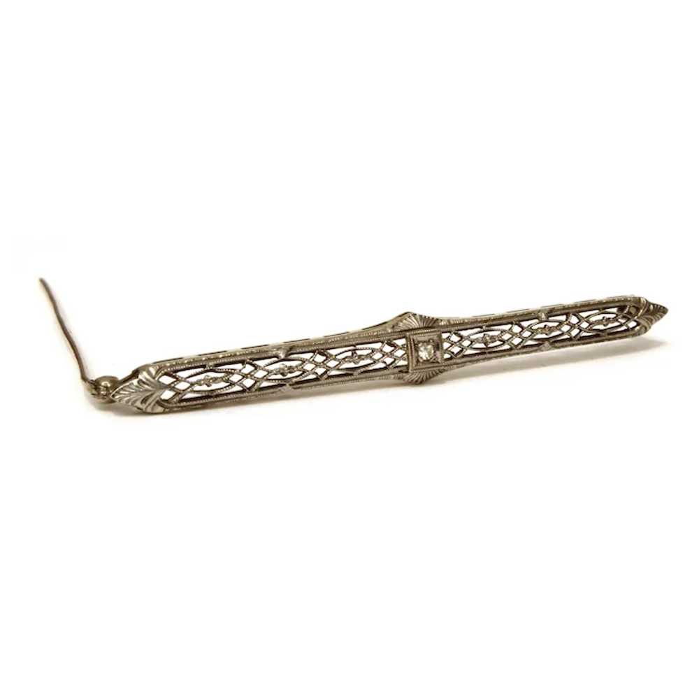 Antique 14k White Gold & Diamond Bar Pin, Edwardi… - image 3