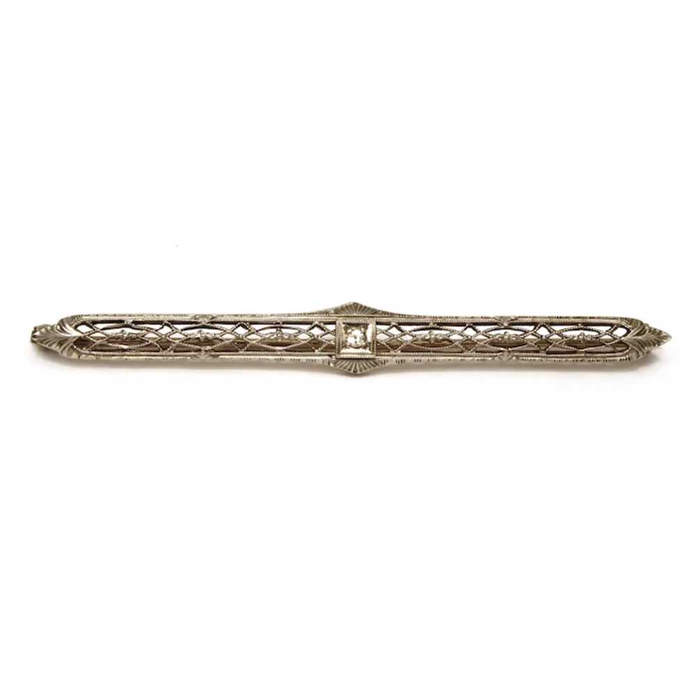Antique 14k White Gold & Diamond Bar Pin, Edwardi… - image 4