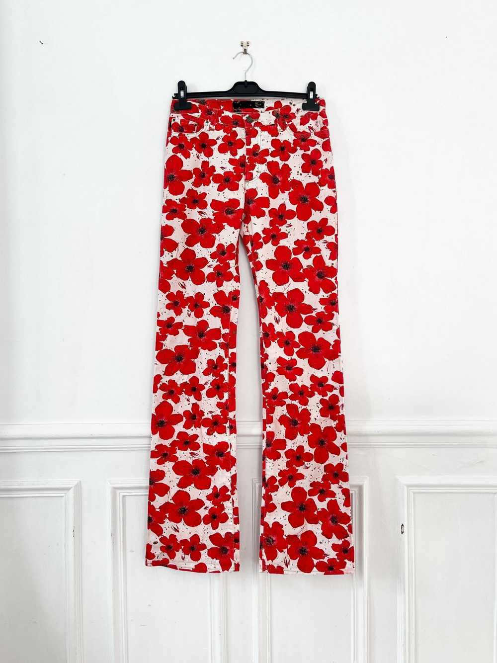 Roberto Cavalli Roberto Cavalli red floral jeans - image 1