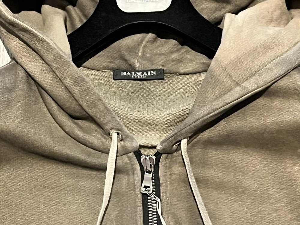 Balmain BALMAIN Distressed Khaki Biker Hoodie - image 2