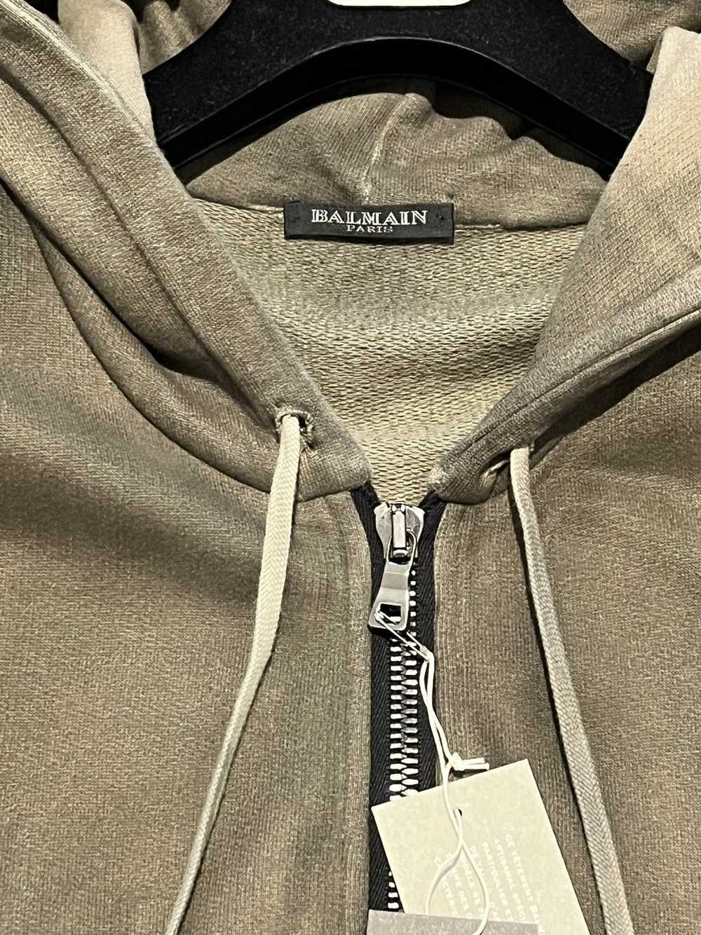 Balmain BALMAIN Distressed Khaki Biker Hoodie - image 3