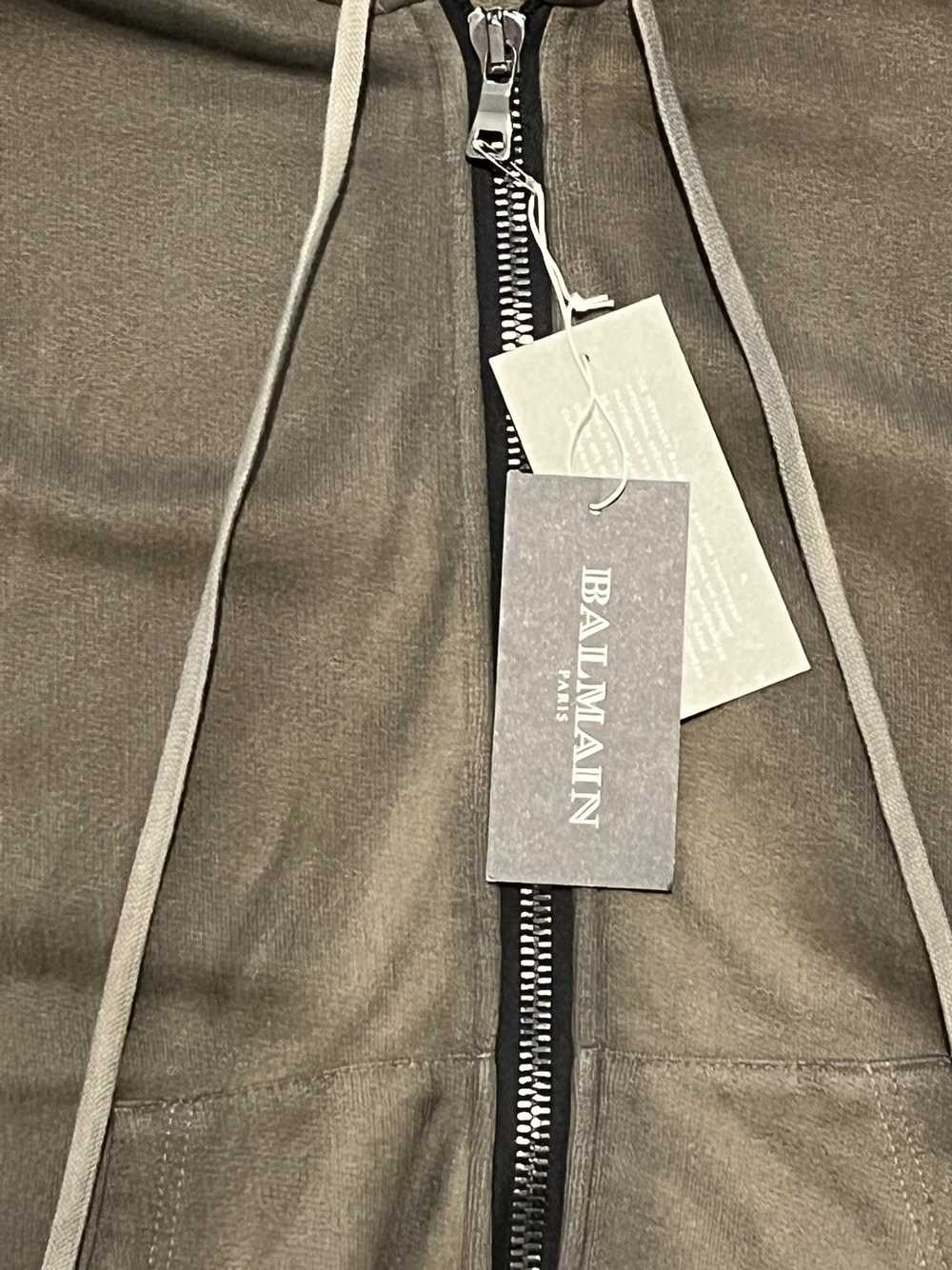 Balmain BALMAIN Distressed Khaki Biker Hoodie - image 6