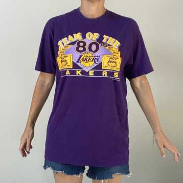Vintage 80s Los Angeles LA Lakers NBA Rare T Shirt Size Large Purple