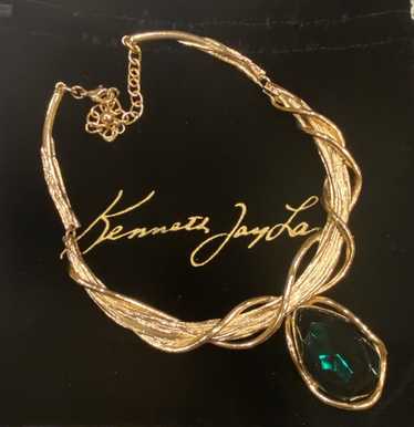 Stunning Kenneth Jay Lane Green Crystal Necklace - image 1