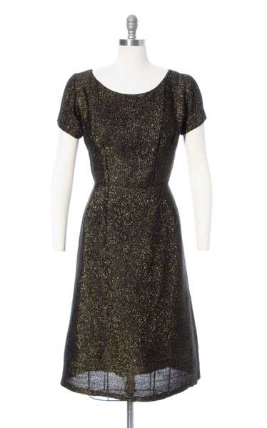 1960s Metallic Gold & Black Woven Wiggle Dress | m