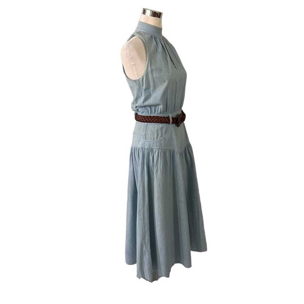 Vintage ED Michaels Dress Blue Chambray Drop Wais… - image 1