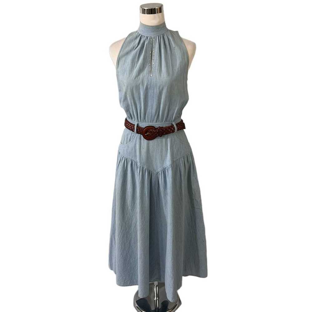 Vintage ED Michaels Dress Blue Chambray Drop Wais… - image 4