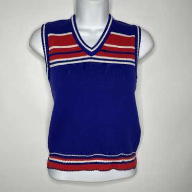 Vintage 70s Deadstock Blue Red White Striped Swea… - image 1