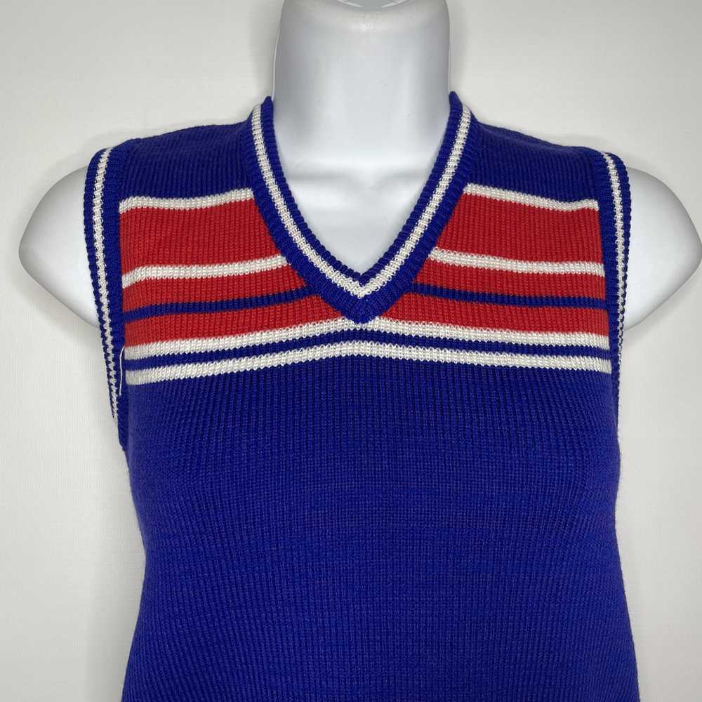 Vintage 70s Deadstock Blue Red White Striped Swea… - image 2