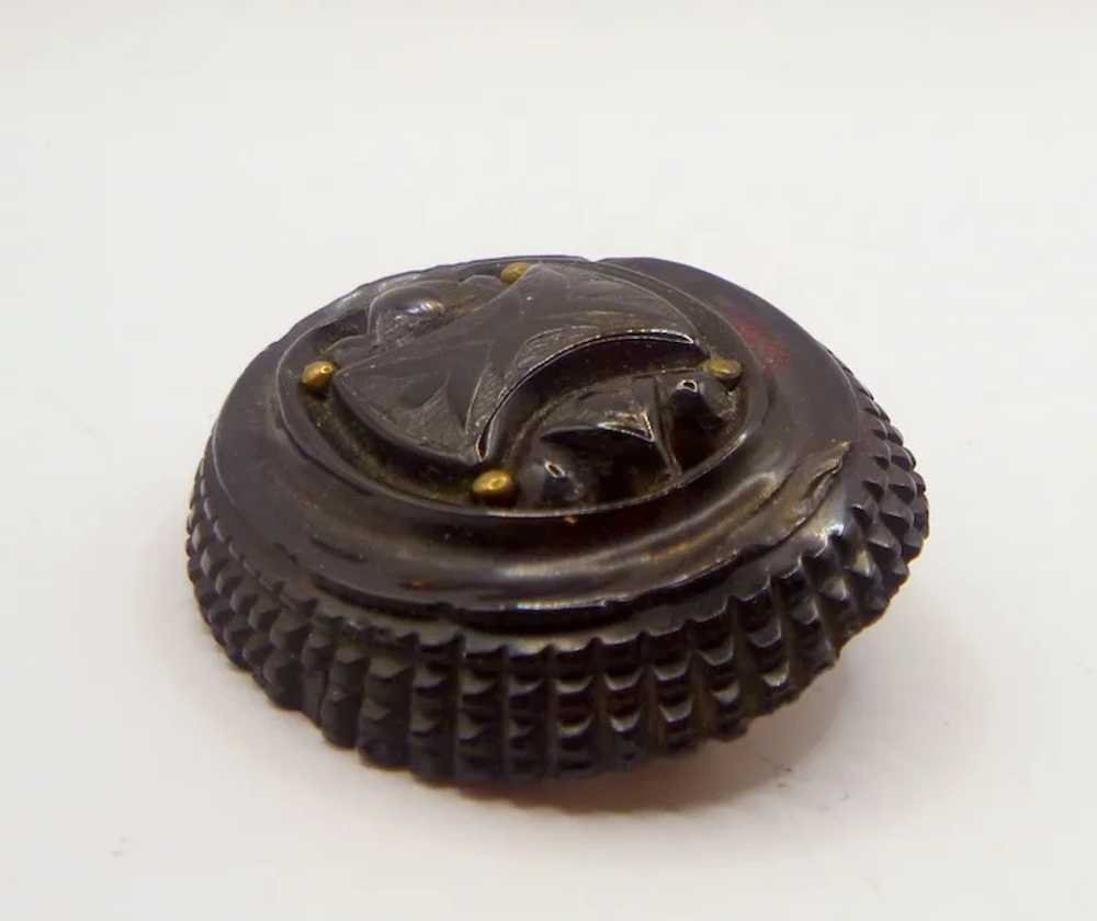 Antique Whitby Jet Mourning Brooch - image 2