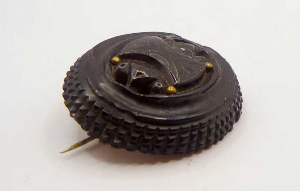 Antique Whitby Jet Mourning Brooch - image 3