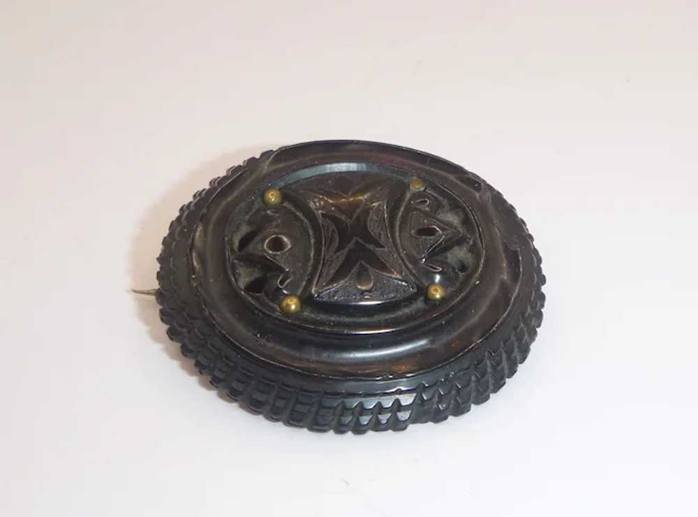 Antique Whitby Jet Mourning Brooch - image 4