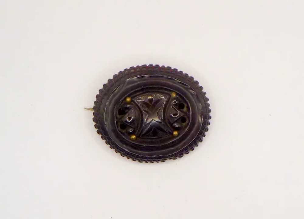 Antique Whitby Jet Mourning Brooch - image 5