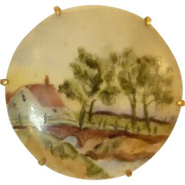 Hand Painted on Porcelain Pin Brooch - image 1
