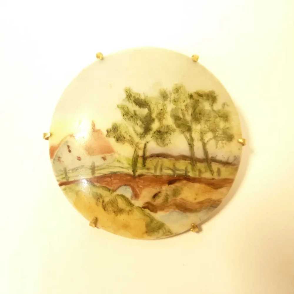 Hand Painted on Porcelain Pin Brooch - image 2