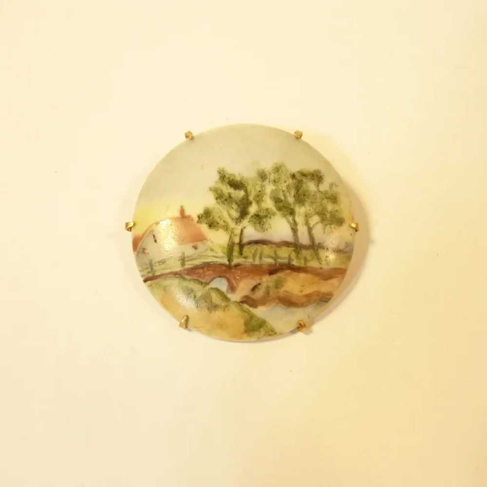 Hand Painted on Porcelain Pin Brooch - image 3