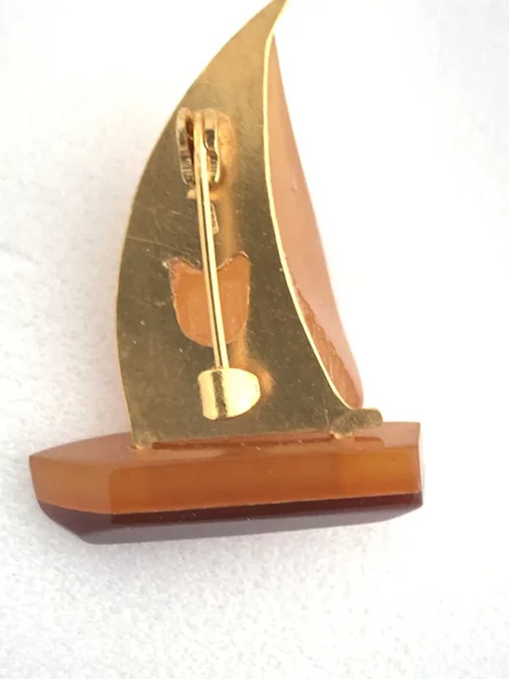 Vintage Baltic AmberSailing  boat Brooch Pin - image 2